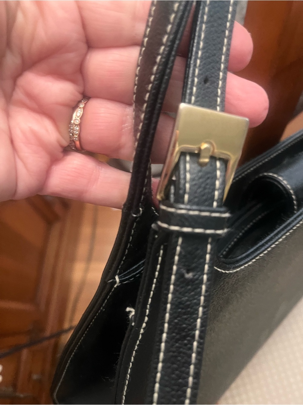 Liz Clairbourne Black Pebble-Texture Shoulder Bag with Gold Accent - Picture 3 of 6